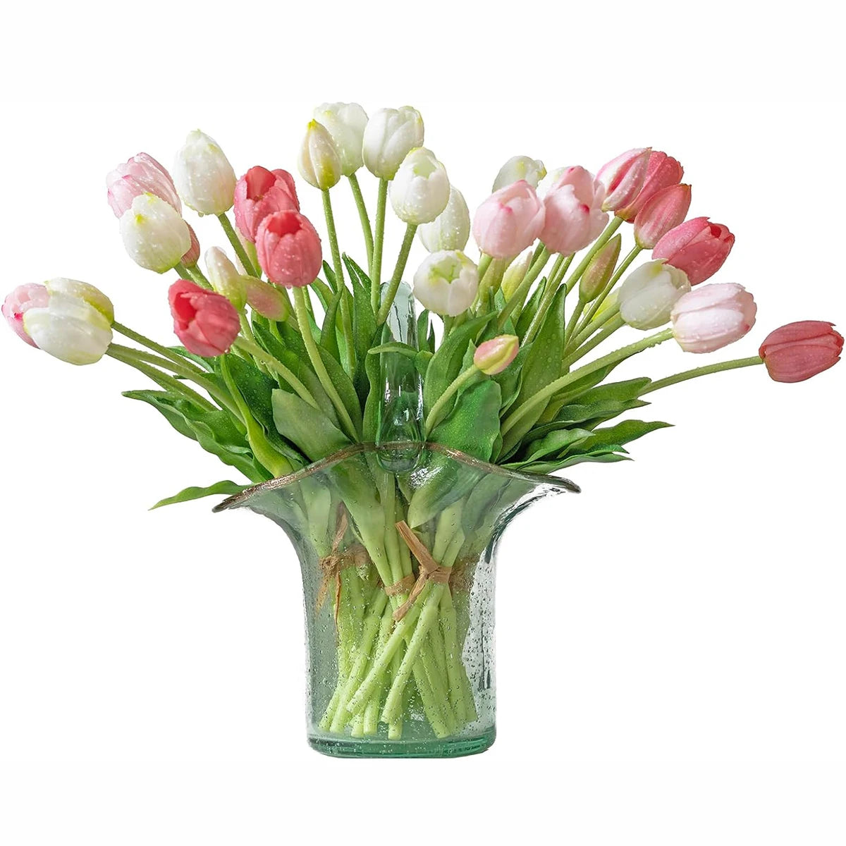 Tejesa 15pcs Real Touch Artificial Tulip Flowers Pink White Latex Tulip Bouquets for Office Wedding Party Home Room Decoration