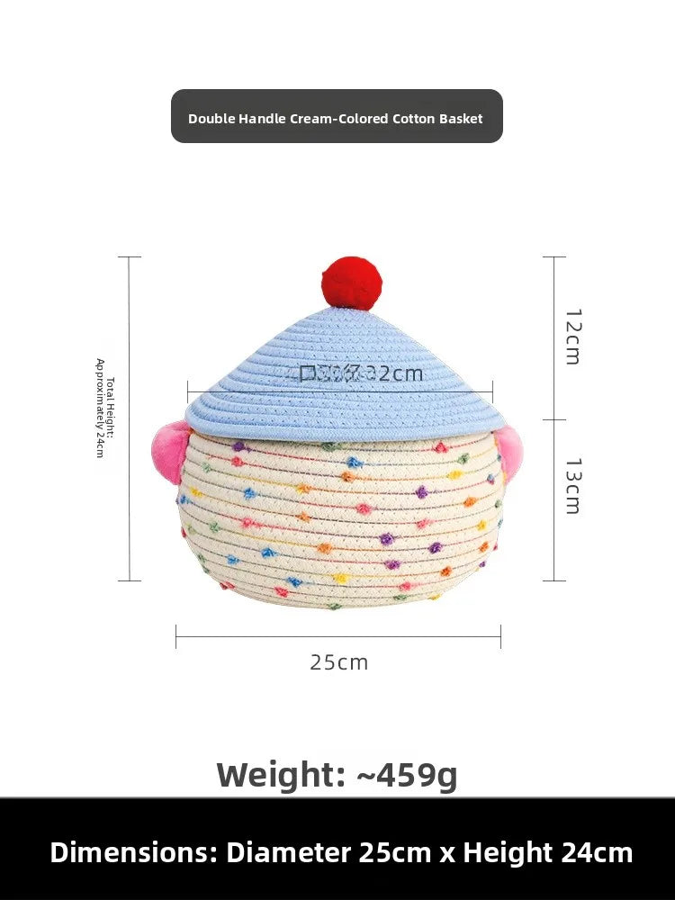 Tejesa Dopne Cotton Tead Woven Storage Basket Cute Living Room Sna Miscellaneous Goods Storage Box Bedroom Cosmetic Organizer...