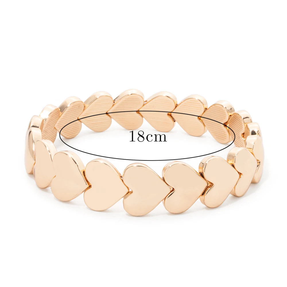 2024 New Arrival Enamel Heart Bead Bracelet Gold Color Elastic Bangle Set for Women Love Romantic Couple Jewelry Accessories