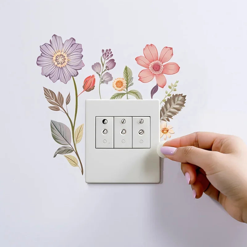 Hemasa Beautiful flowers Switch Wall Sticker PVC Removable Waterproof sticker for bedroom bathroom Living room Home Decoration Stickers