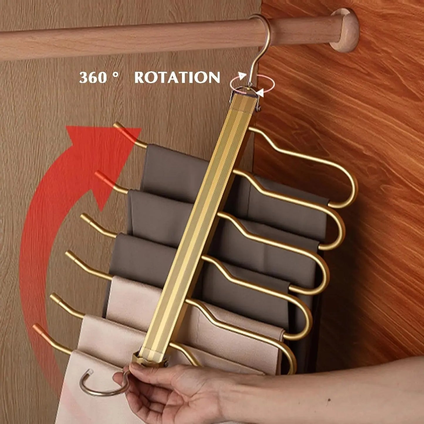 Tejesa 6 Tier Trouser Hangers Space Saving Foldable Holder Multi Organiser Rack Non-Slip Wardrobe Storage with Hooks for Pant Towels