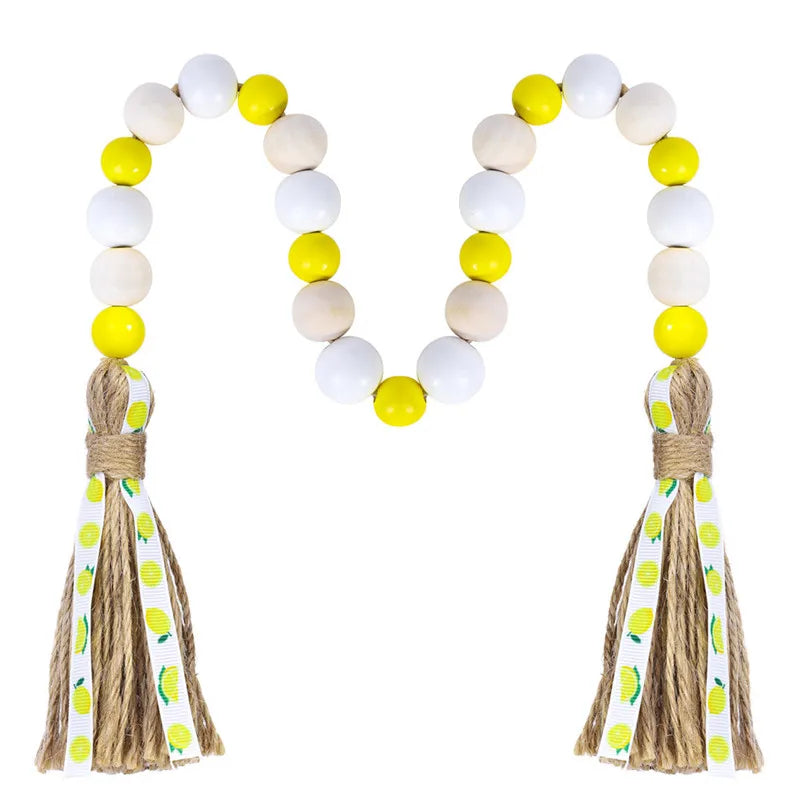 Wood Bead Garland With Lemon Pendant DIY Crafts Rustic Farmhouse Country Wall Decoration Boho Tassel Woven Tassel Ornaments