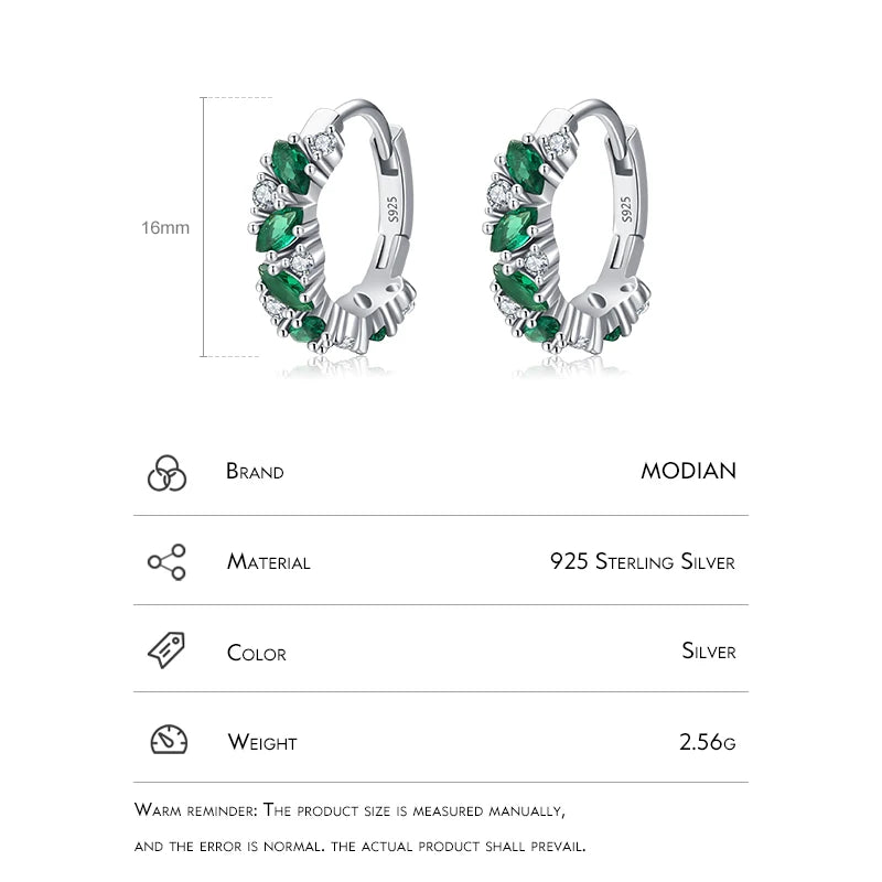 Modian 925 Sterling Silver Green And Clear Rhombus Zirconia Hoop Earrings For Women Party Simple Ear Buckles Fine Jewelry Gift