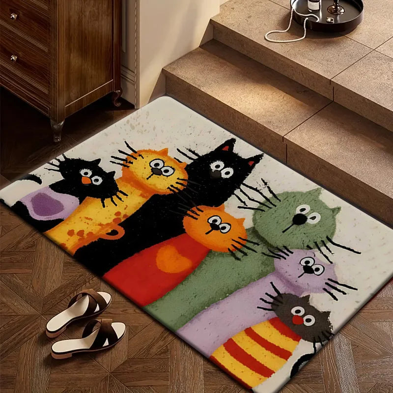 Tejesa Adorable Cartoon Cat Family Carpet /Welcome Mat /Doormat/ Kitchen Rug Carpet For Live Room Bathroom Mat Rug For Bedroom Home