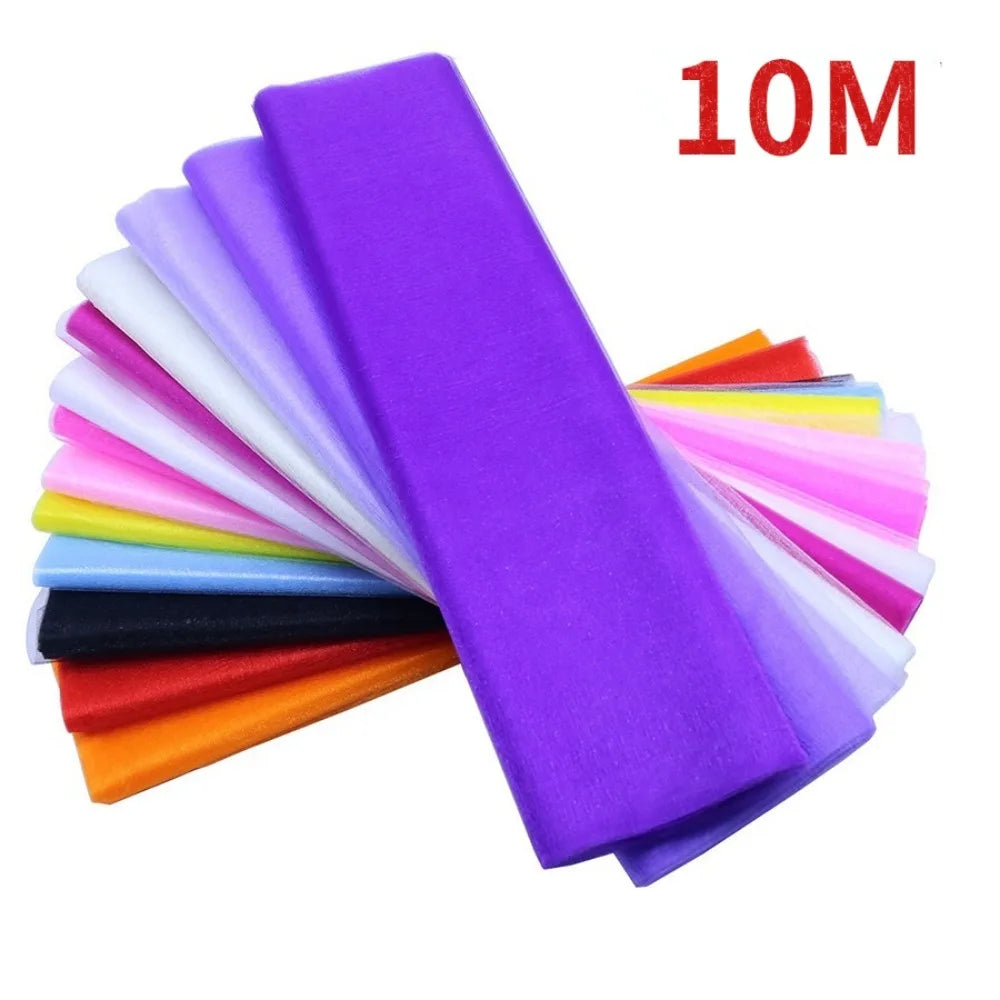 10m Wedding Decoration Tulle Roll Crystal Organza Sheer Fabric For Birthday Party Backdrop Wedding Chair Sashes Decor Yarn