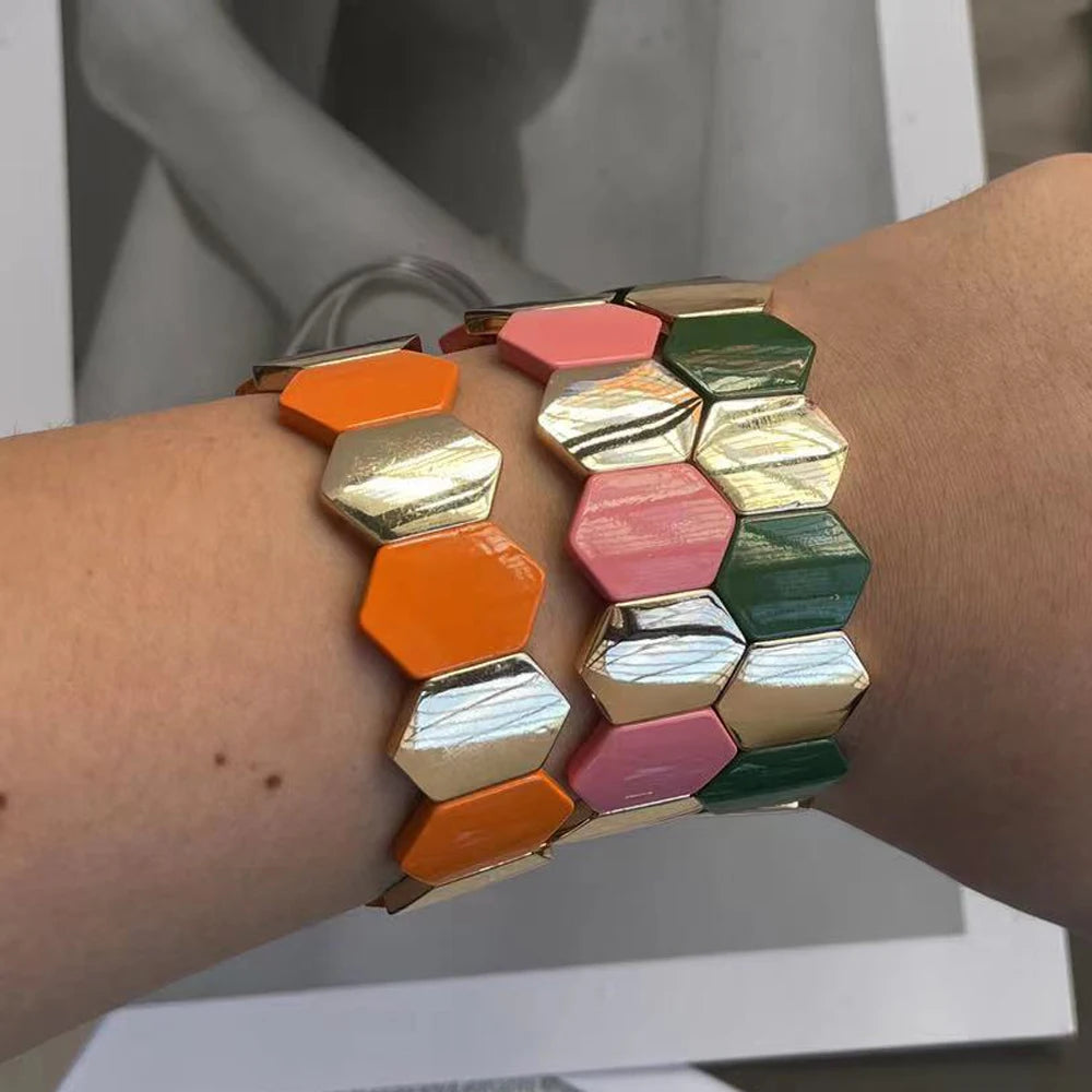 Big Stacked DIY Fashion Enamel Women's Bracelets Bohemian Color Bangle Jewelry Matching Stretch Ladies Bracelet