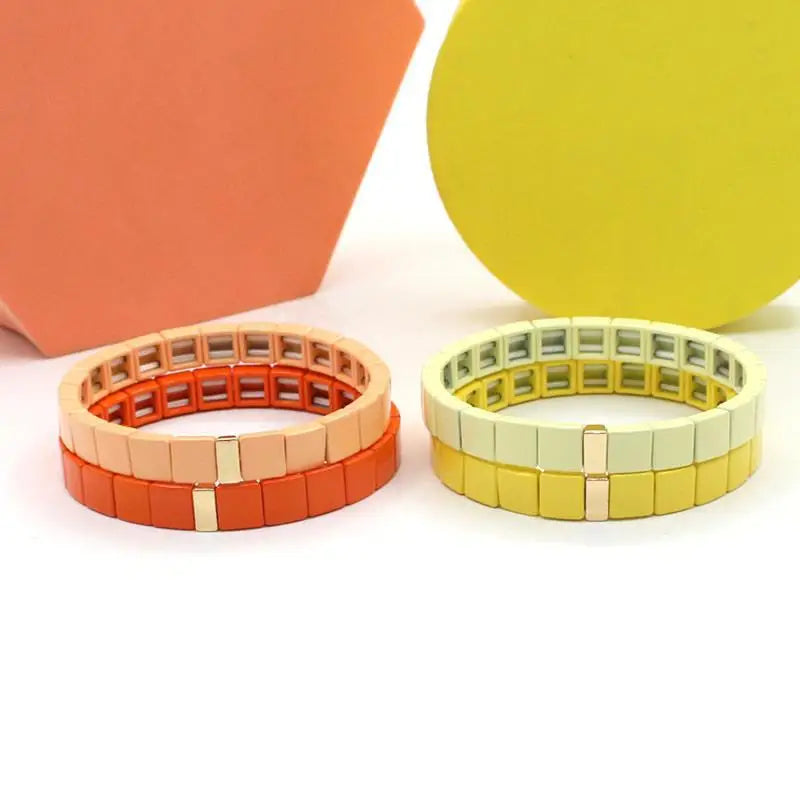 2022 Fashion enamel Charm Lady Rainbow bracelet with stacked colorful beaded bracelet gradient geometric square 8*8mm