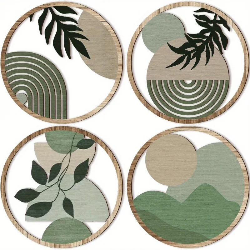 Hemasa 4 Bohemian Wall Art Set /Wooden Bohemian Decor/Geometric Hanging Artwork/Farmhouse Aesthetic Minimalist