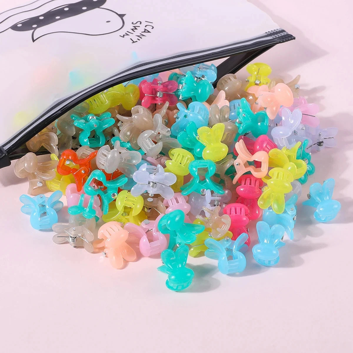 50pcs Girls Small Hair Claw Clips Colorful Plastic Clips Hairpin Flower Heart Mini Multi-Shape Hair Claw Kids Hair Accessories