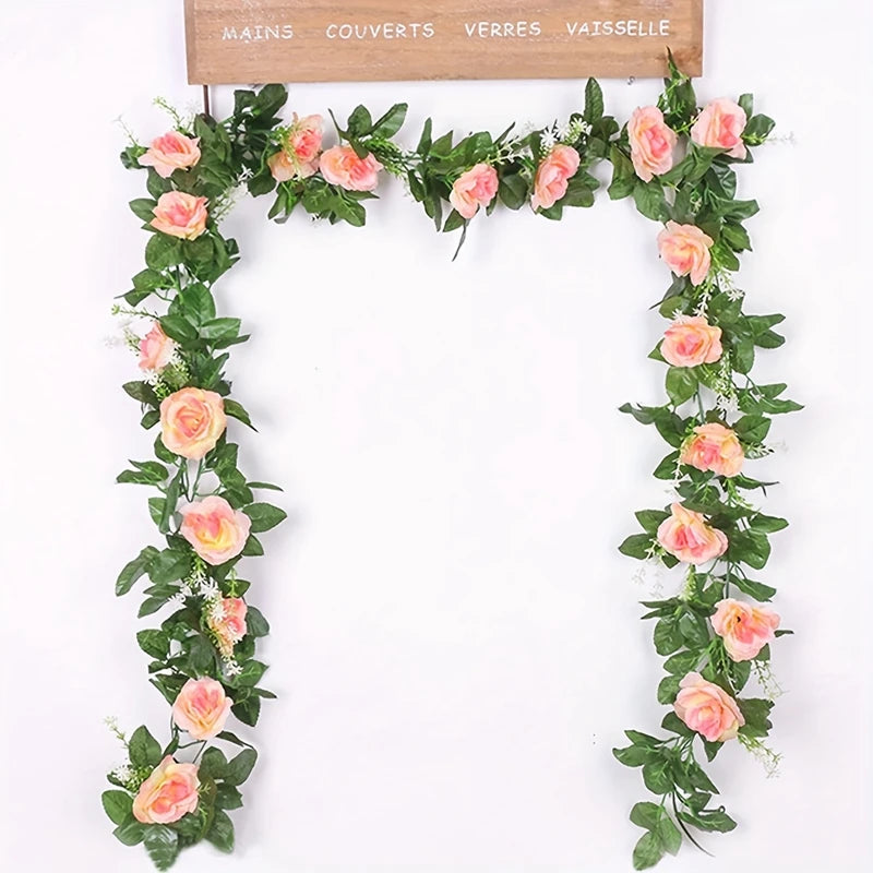 1Pc Silk Rose Artificial Vine Hanging Flower Rattan Plant Leaf Garland Outdoor Wedding Party Office Bridal Home Table Decoration