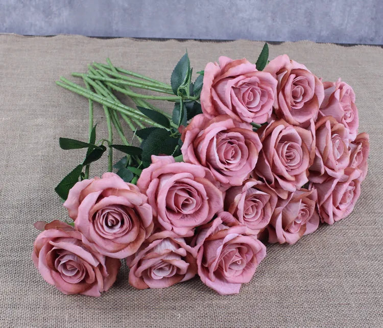 Hemasa 10Pcs Artificial Velvet Rose Flower Branch Wedding Decor Party Scence Layout Bride Holding Flowers Home Decoration Rose Flowers