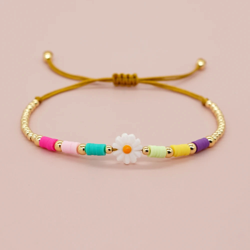 Heamsa  Polymer Clay Beads Daisy Charm Heishi & Gold Plated Bead Friendship Bracelet