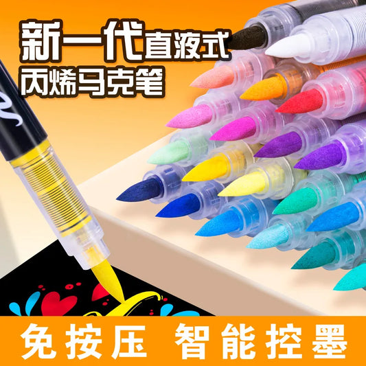 Acrylic Paint Pens, Soft Brush Tip Acrylic Paint Markers, 12 Color Acrylic Markers Ideal for Canvas, Rock Painting, Wood, Stone