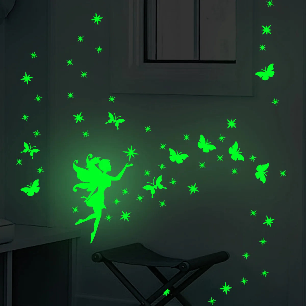 Hemasa Fairy Stars and Butterfly Glow Sticker Kids Room Decoration Luminous Wall Stickers