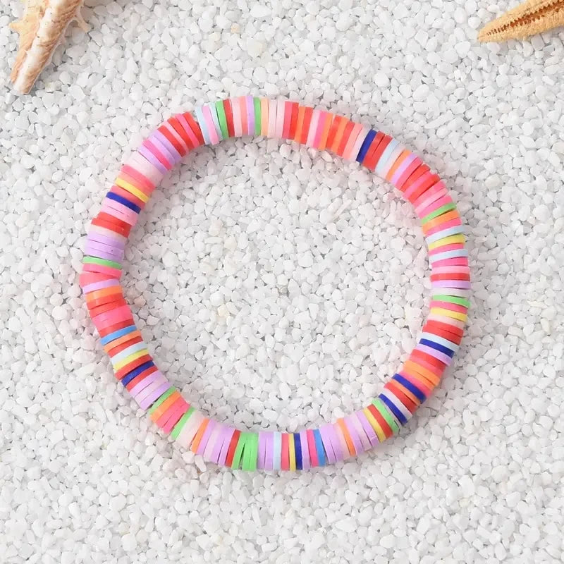 Hemasa 7 pcs/Set Multicolor polymer clay Flat Beads Stretchable Bracelets Women
