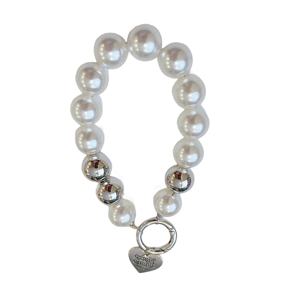 Trendy Bead Heart Key Chain Handbag Pendant Wrist Hanging Chains Women Key Ring Charm Gifts Wallet Strap Short Anti Drop