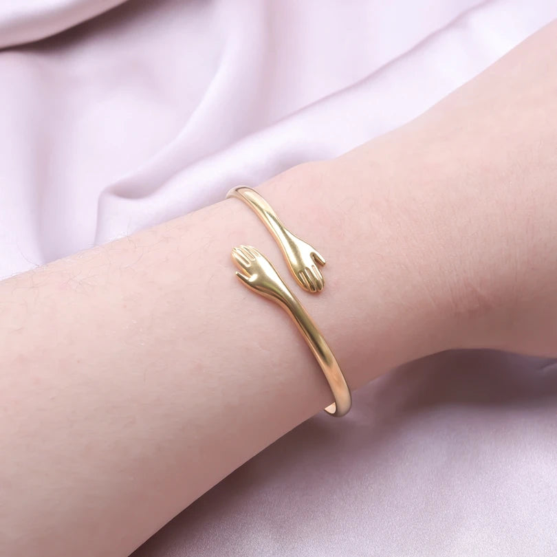Hemasa Romantic Hug Hands Embrace Adjustable Open Bracelet Love Hand Cuff Bangle For Women/Girls