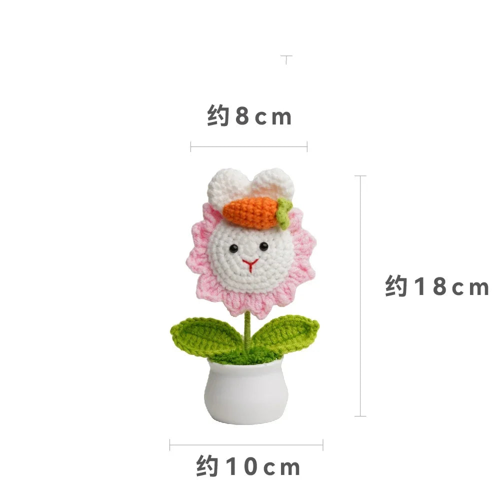 Hemasa Crochet Sunflowers Pot Creative Knitted Flowers Artificial Flower Hand Woven Finished Plant Car Desktop Decor Gift