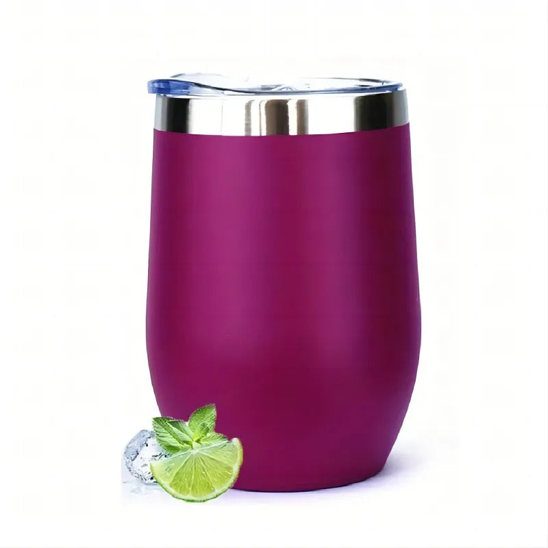 KUUJOJO 12 oz Wine Glass with Lid Stemless Wine Glass Double Walled Vacuum Travel Mug Stainless Steel Coffee Mug