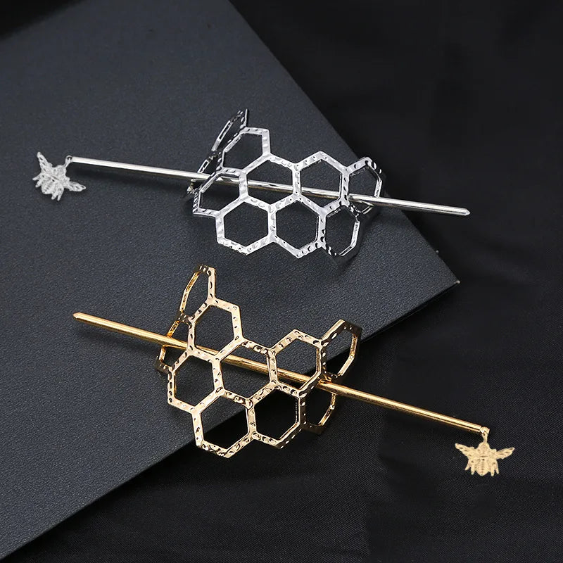 Tejesa Honeycomb Hairpin Bee Twist Headwear Honeycomb Hair Fork MetalHair Bun Cage With Stick For Women Girls, Ideal Choice for Gifts