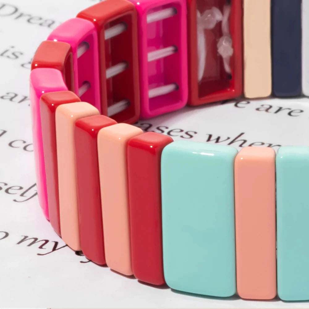 Hemasa Enamel Tile Bead Elastic Bracelet For Women/Girls