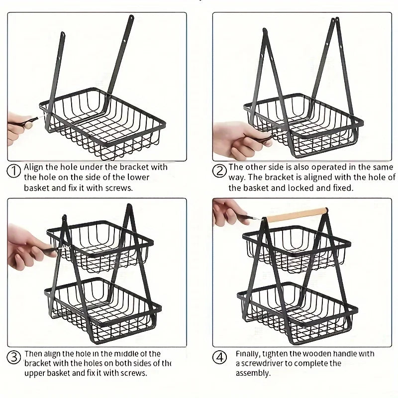 Multi-Layer Countertop Fruit Basket, Fruit Bowl, Bread Basket, Vegetable Rack for Kitchen Storage, Storage Basket for Living Room, Basket and Bowl Rack, Detachable Wire Basket for Bathroom Storage, Suitable for Home, Dining R