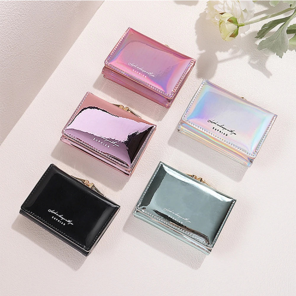 New Fashion Pu Leather Rainbow Women Short Wallet Laser Cartera Girls Coin Purse Wallets for Women Birthday Gift Card Wallet