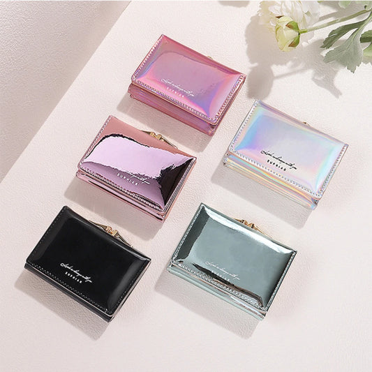 New Fashion Pu Leather Rainbow Women Short Wallet Laser Cartera Girls Coin Purse Wallets for Women Birthday Gift Card Wallet
