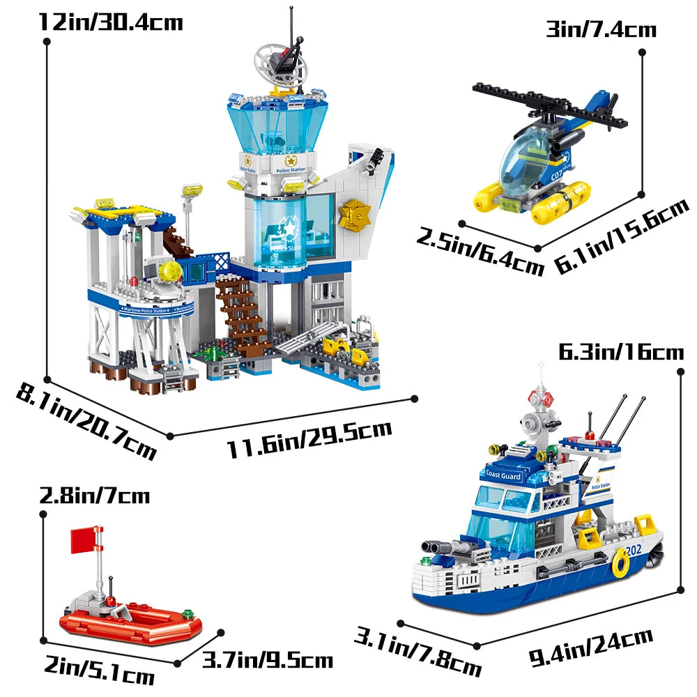 Hemasa City Ocean Police Station Building Blocks Set,Police Station/Helicopter/Search Boat/Speed Boat  for Boys Ages 6 and Up