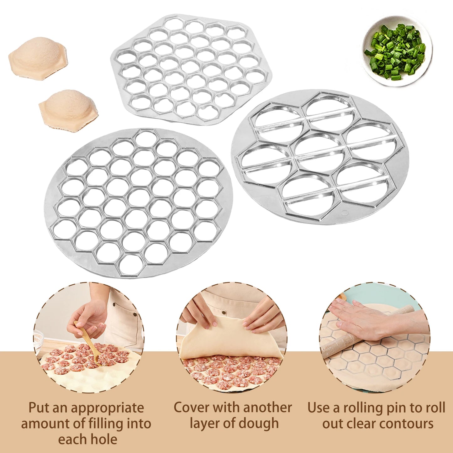 Tejesa 3/1pc Dumpling Moulds Aluminum Alloy Fast Pelmeni Maker Ravioli Mould for Kitchen Cooking Dumplings Pies Wontons Fruit Pies Tool