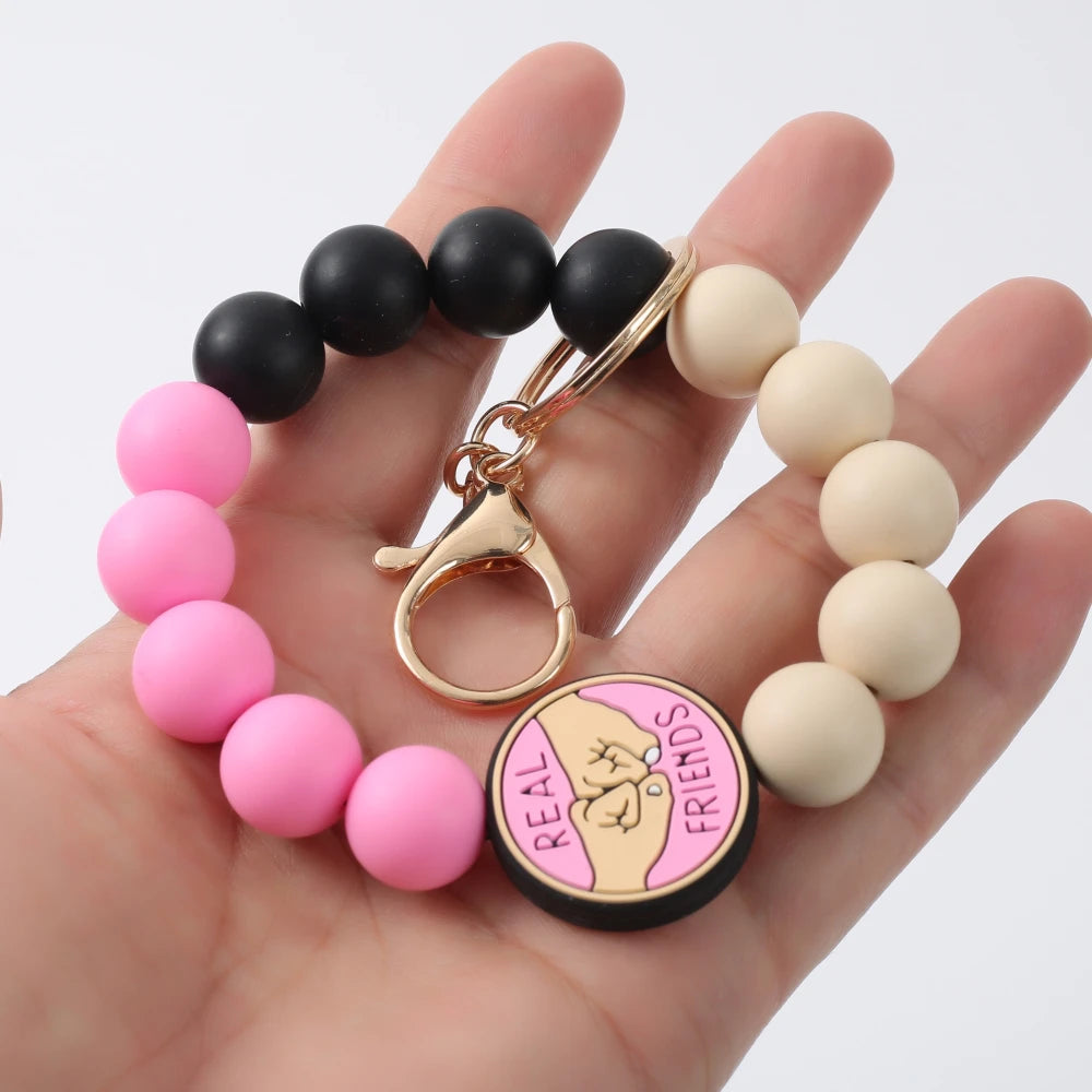 Fashion Bracelet Keychain Colorful Silicone Beaded Keyring Women Girl Car Bag Key Accessory Pendant Valentine's Day Jewelry Gift