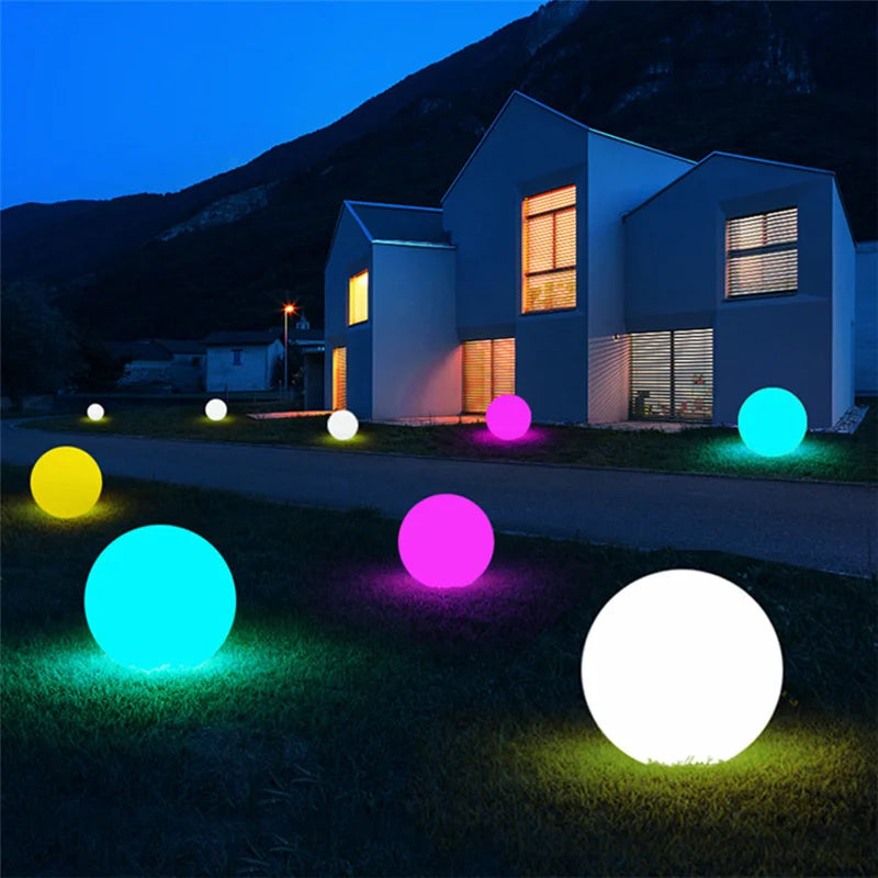 25/20/15/10cm LED Luminous Round Ball Lamp Battery Powered Remote 16 Color Garden Landscape Lawn Home Bedroom Decor Night Lights