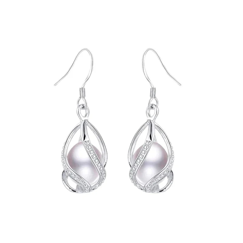 YWYC 7-8mm Natural Freshwater Pearl Drop Earrings Rice Shape Pearl In Cage 925 Silver Earrings for Women Jewelry Gift