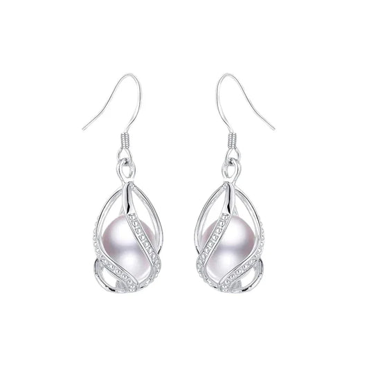YWYC 7-8mm Natural Freshwater Pearl Drop Earrings Rice Shape Pearl In Cage 925 Silver Earrings for Women Jewelry Gift