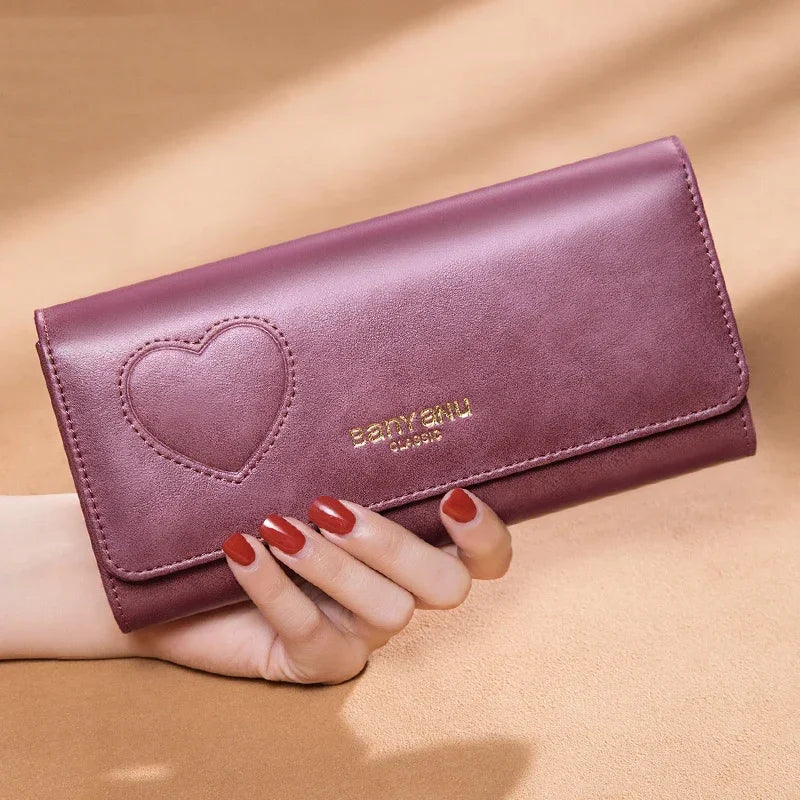 Hemasa Leather Long Women Wallets Clutch Zipper Coin Pocket Female Cute Heart Wallet Card Holder Phone Bag New Women Purse