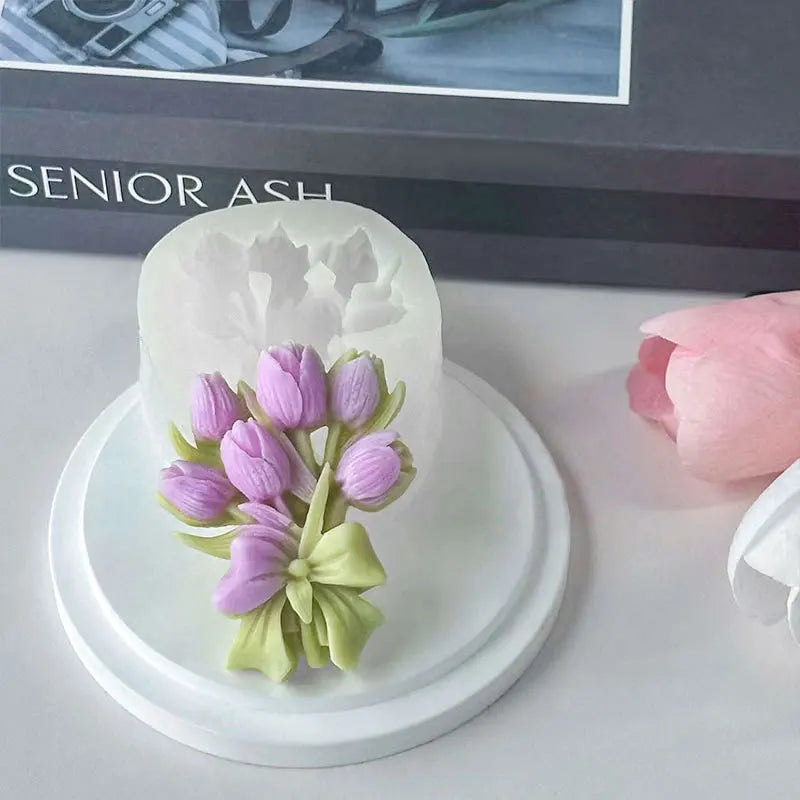 DIY Simulation Flowers Tulip Aroma Candle Plaster Soap Silicone Mold Flowers Shape Handmade Candy Chocolate Baking Mold