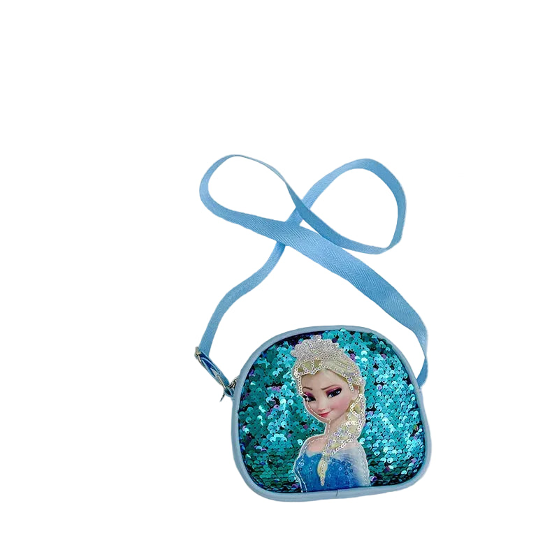 Tejesa Children's Bag Girls Bag Disney Princess Elsa Sequins Personality Children's Casual One Shoulder Bag Messenger Bag