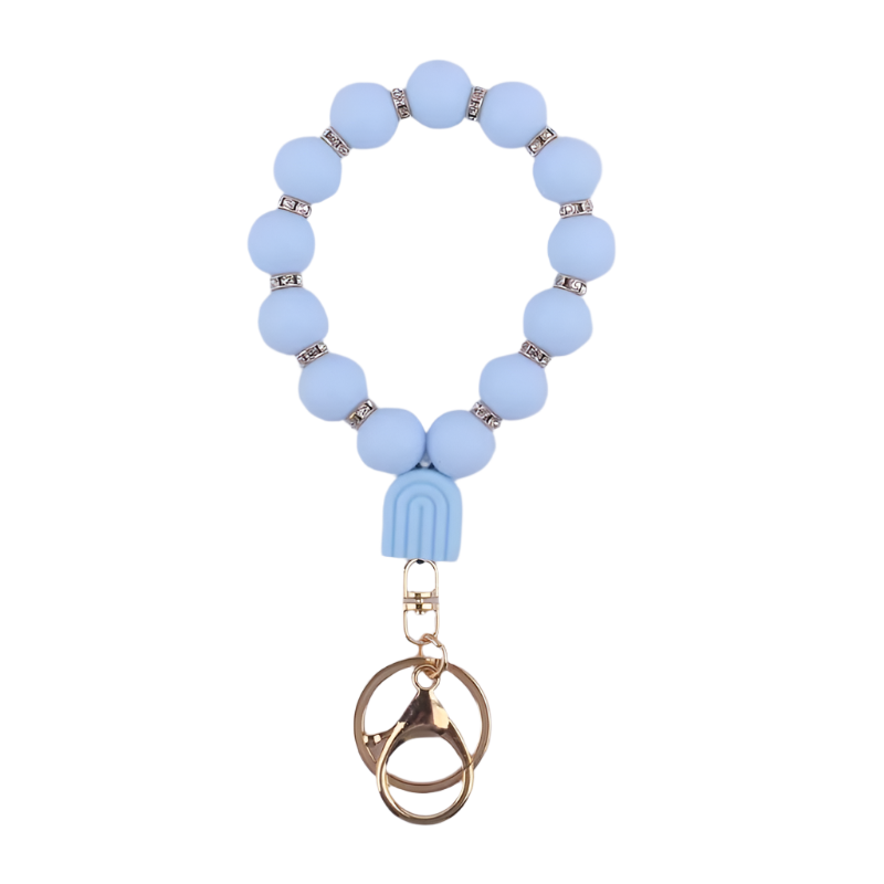Hemasa Rainbow Bracelet Pendant Keychain Food Grade Silicone Bead Keyring/ Lobster Clasp Women Schoolbag/ Car Key Chain Jewelry