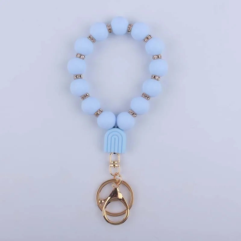 Fashion Food Grade Colorful Rainbow Silicone Bead Keychain For Women Lobster Clasp Bracelet Key Chain Schoolbag Car Key Jewelry