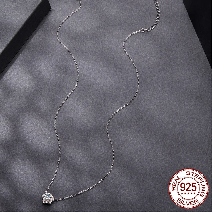 Tejesa 0.5CT Moissanite Rose Flower Pendant Necklace/ 925 Sterling Silver Round Cut Diamond O-Chain for Women Valentine's Day