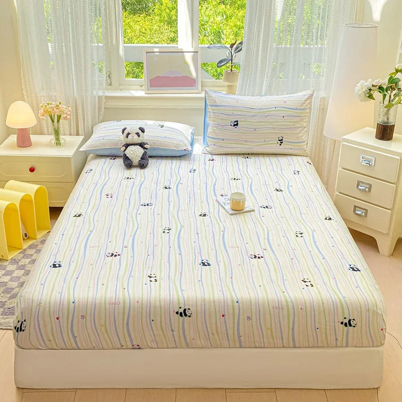 Cotton Fitted Sheet Single Double Queen Size Printed Mattress Cover With Elastic Band Bedsheet Soft Comfortable Fitsheet