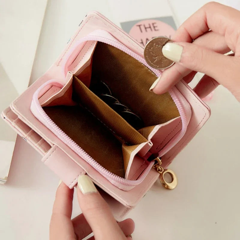 Wallets Women Cartoon Printed Money Bags Womens Sweet Pink Kawaii Mini Bags Coin Purse Card Holder Fashion Girls Foldable New