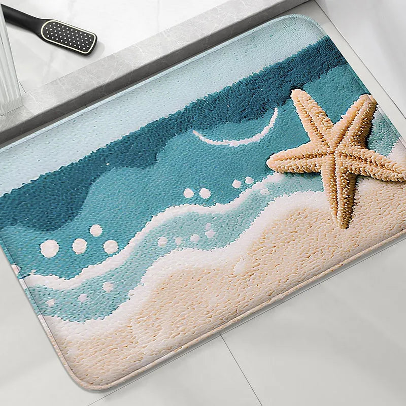 Tejesa Beach and Seaside Shower Room Carpet Toilet Water Absorbing Foot Mat Decorative Mat Bathroom Door Mat Machine Washable