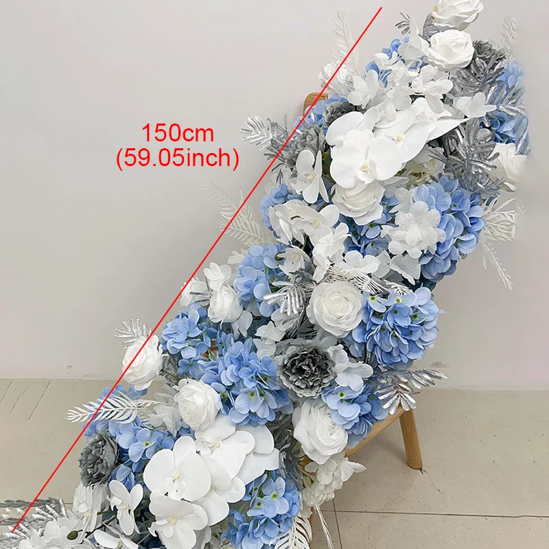 White Blue Rose Flower Row Decor Wedding Backdrop Arch Frame Banquet Aisle Floral Ball Birthday Party Event Props Window Display
