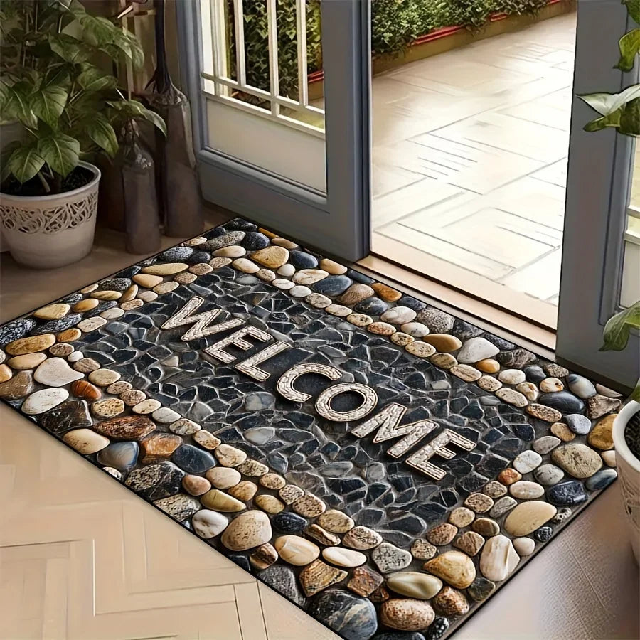 Tejesa Stone Pattern Non-Slip Door Mat  / Machine Washable /Outdoor Use for High Traffic Areas  - Home & Room Decor