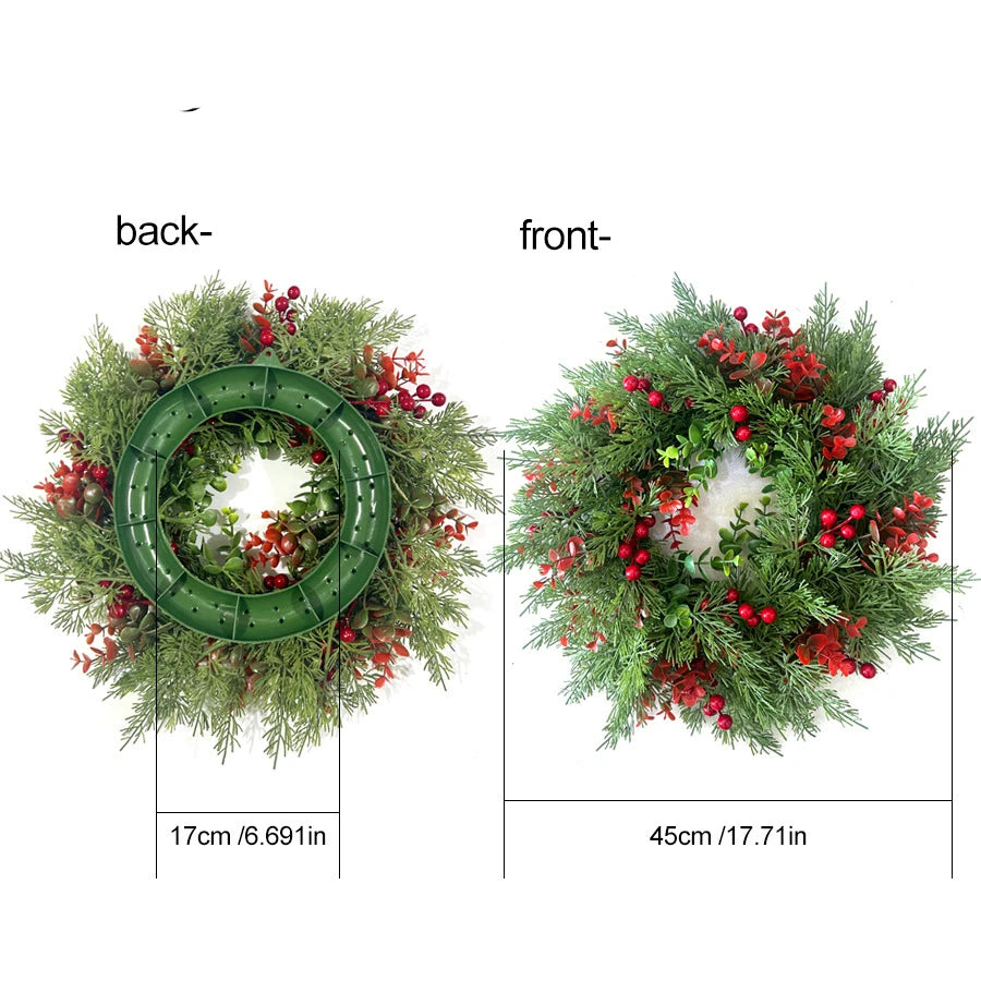 Tejesa Handmade Christmas Cypress Wreath for Front Door 18inch Real Touch Artificial Cedar Wreath Christmas Home Outdoor Decor