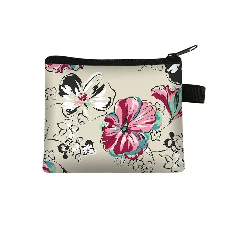 Tejesa Floral Print Cosmetic Bag Girl Women Sanitary Napkin Storage Organizer Bag Coin Card Money Eearphone Lipstick Holder Pouch