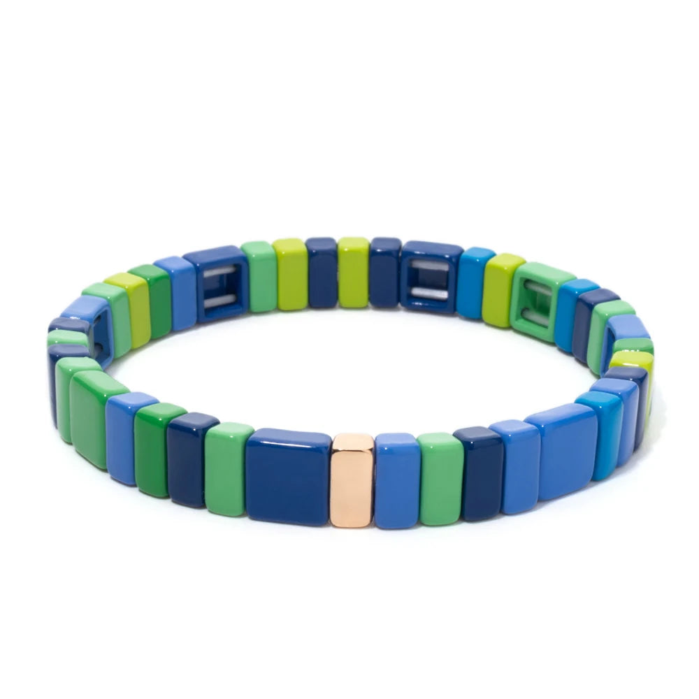Tejesa   Purple Yellow Color Boho 4X8MM Enamel Beaded  Bracelets For Women
