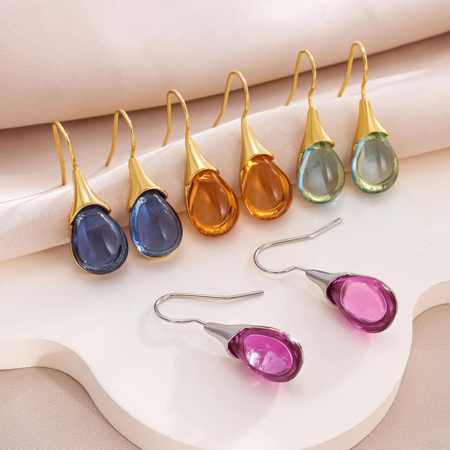 Pendientes Trendy Natural Stone Dangle Earrings Exquisite Water Drop Shape Hook Earrings For Women Wedding Engagement Jewelry