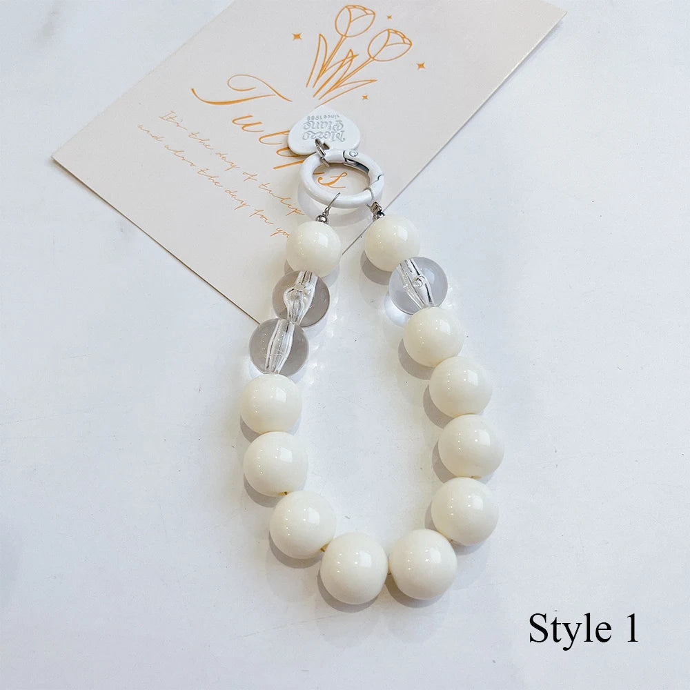 Trendy Bead Heart Key Chain Handbag Pendant Wrist Hanging Chains Women Key Ring Charm Gifts Wallet Strap Short Anti Drop